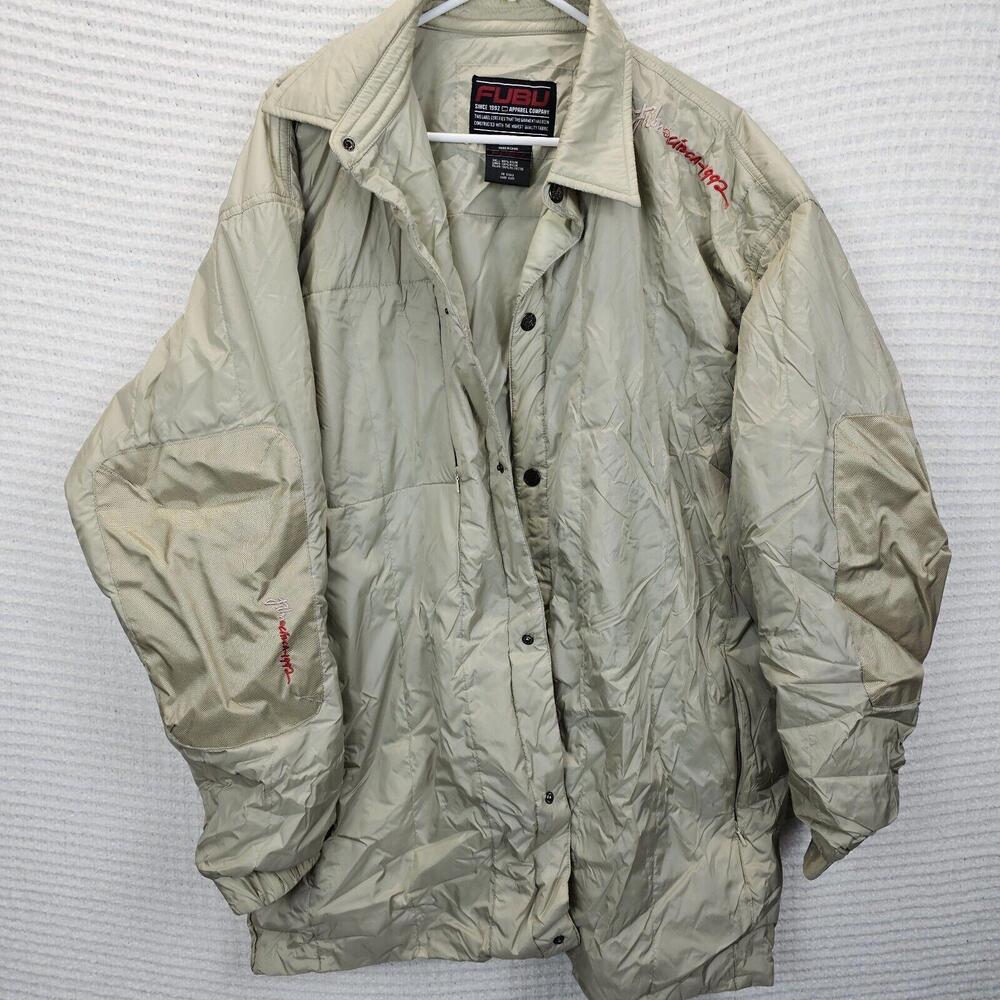 Fubu Sport Jacket Beige Mens XXL Lightweight Windbreak/Jacket Vintage Circa 1992